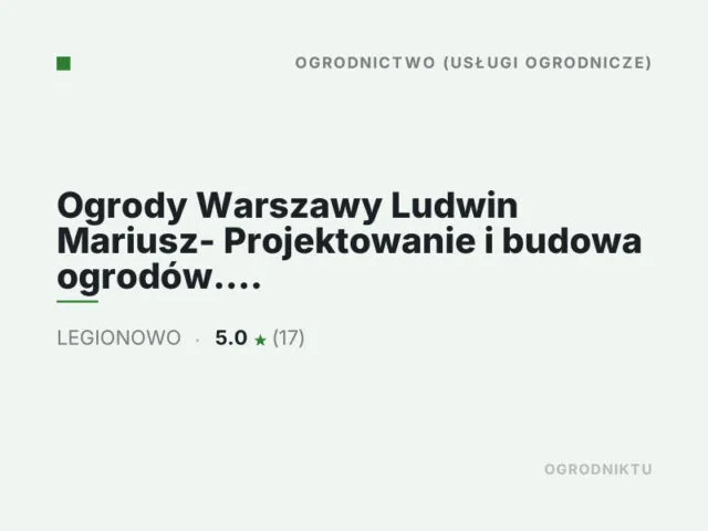 Ogrody Warszawy Ludwin Mariusz- Projektowanie i budowa ogrodów. Systemy nawadniające, trawa z siewu i rolki